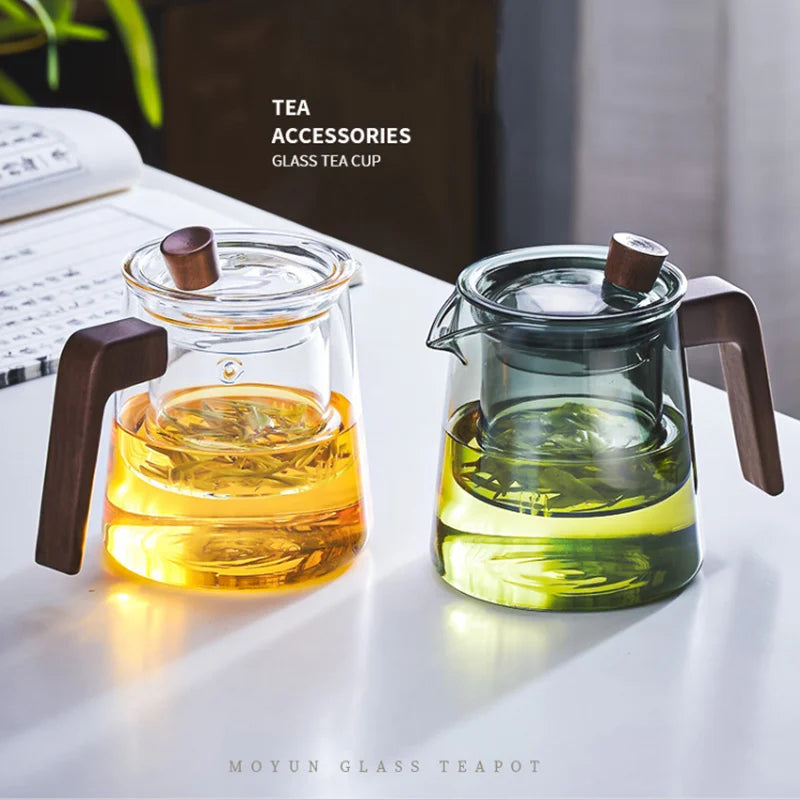 Retro Glass Teapot Wood Handle Chinese Tea Ceremony Transparent Teawear Set Cup Filter High Boron Silicon Pot  530ML